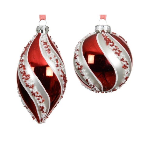 SFERA VETRO D.8CM. ROSSO LUCIDO CON PERLINE